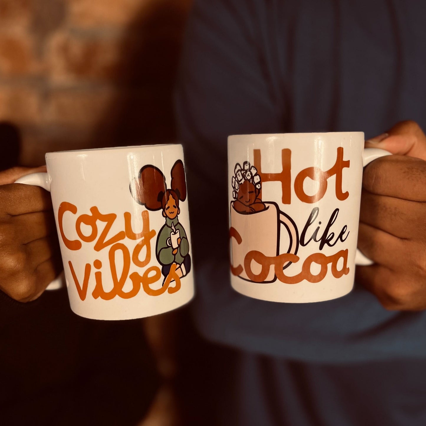 15oz'HOT LIKE COCOA' White Coffee Mug with Black & Brown Design