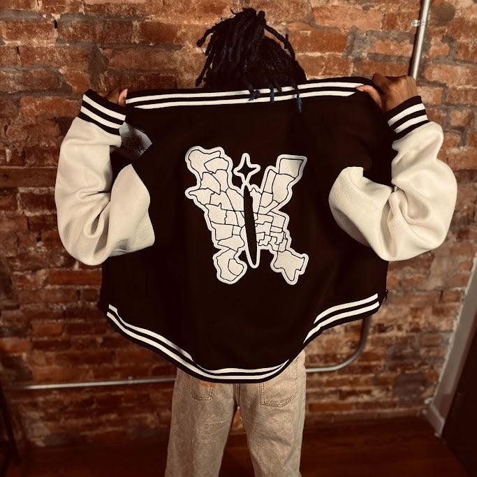 'BLACK BUTTERLY' Black & White Varsity Jacket