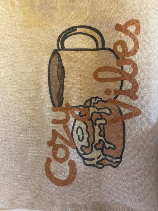'Cozy Vibes' Beige Tote Bag with Cinnamon Bun