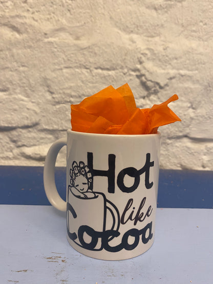 12oz'HOT LIKE COCOA' White Coffee Mug with Black & Brown Design