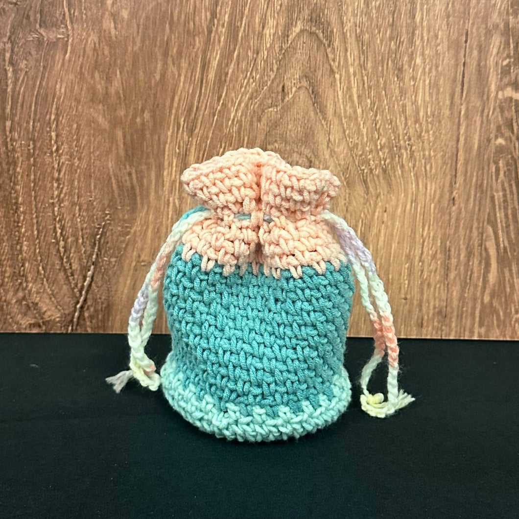 Small Light Blue/Blue/Pink Drawstring Pouch